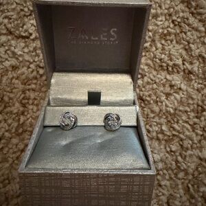 Zales Silver Twisted Knot Crystal Stud Earrings